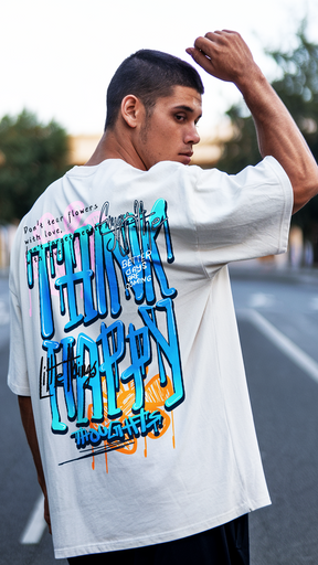 Think Happen Printed Oversize T Shirt