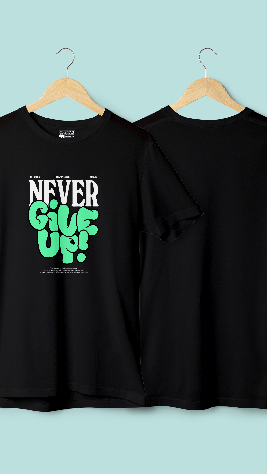 Never Give up Harf Sleeve Printed T shirt